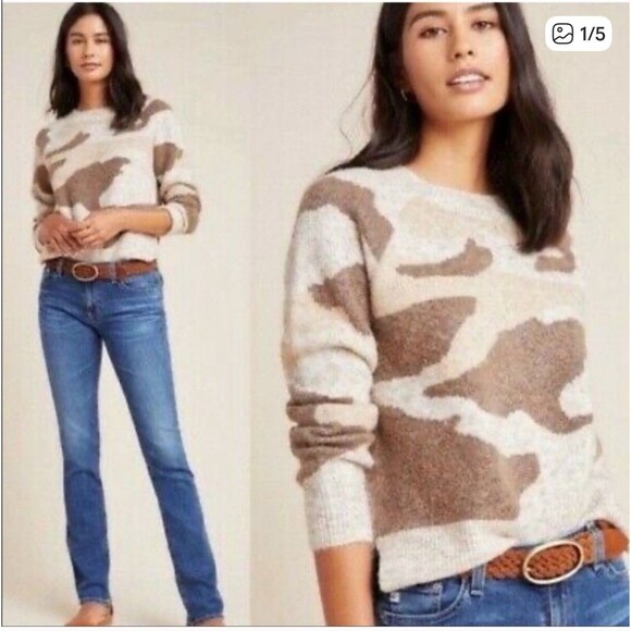Anthropologie Sweaters - Anthropologie Moth Marjorie Camo Sweater Beige Small